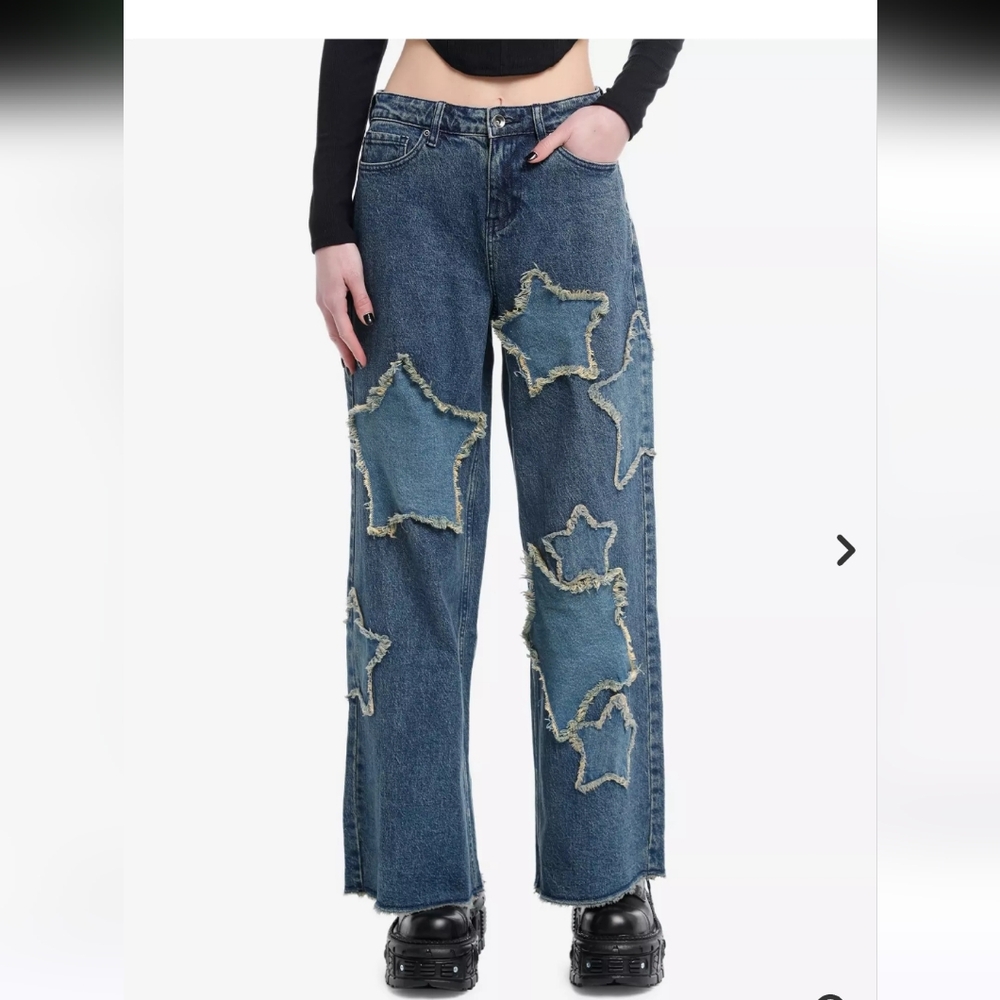 NWT HOT TOPIC STAR PATCH WIDE LEG JEANS